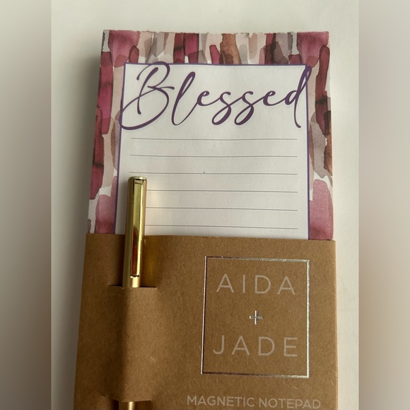 New Magnetic Lined Notepad "Blessed" Artistic Border Gold Colored Pen - Picture 3 of 12
